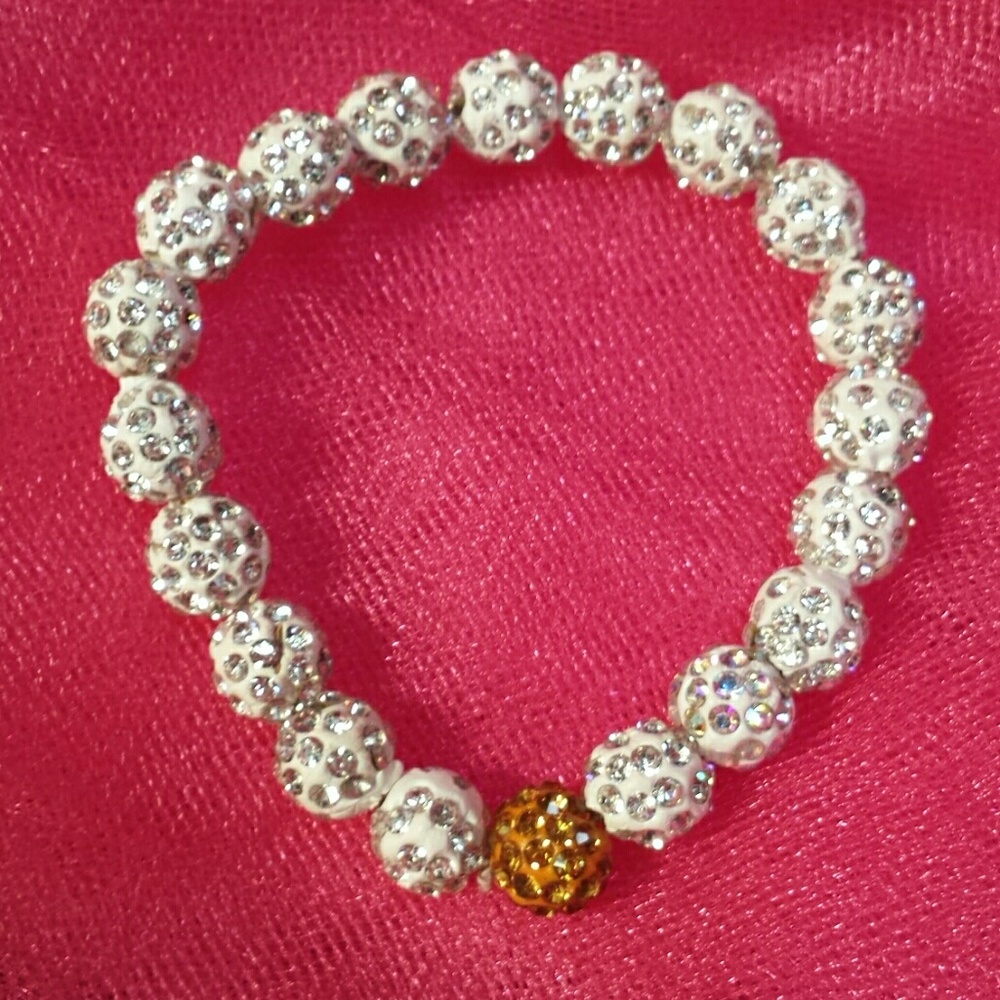 Sparkle Bling stretchy bracelet, white and amber!